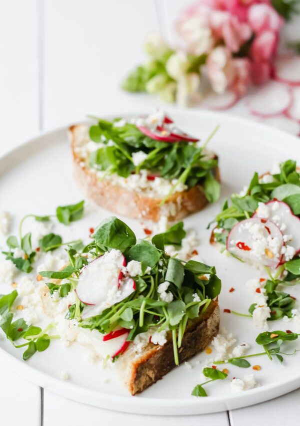 Goat Cheese Crostini with Microgreens & Radish